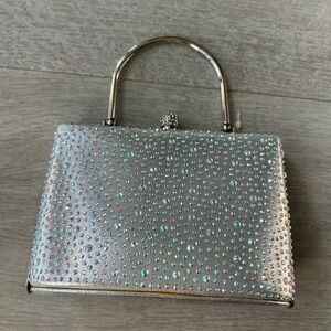 Prezzo Silver Rhinestone Evening Bag Crystal Top Handle Clutch elegant chain